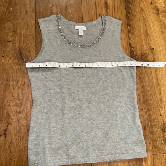 Charter club light gray open cardigan and sweater tank sweater set with sequins - Picture 7 of 13